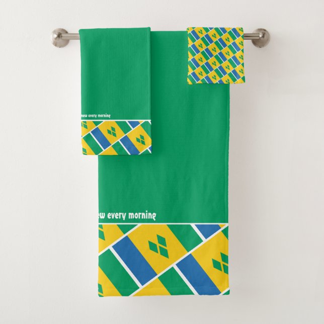 ST VINCENT FLAG Personalised Scripture GREEN Bath Towel Set (Insitu)