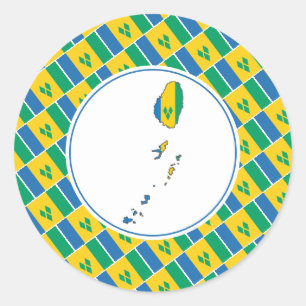 ST VINCENT FLAG Stylish Vincentian Map Classic Round Sticker