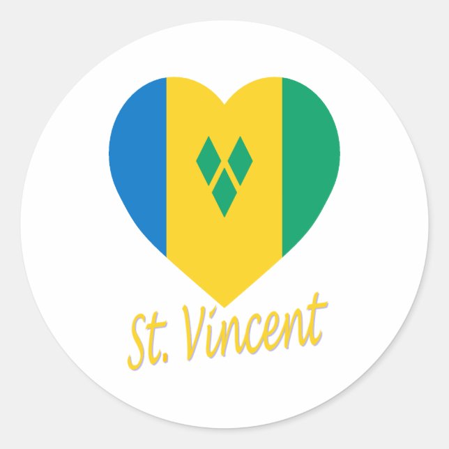 St Vincent / Grenadines Flag Heart Classic Round Sticker (Front)