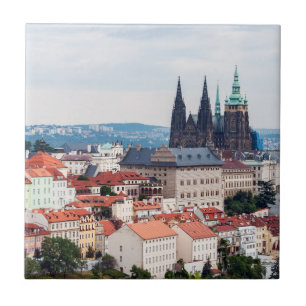 St. Vitus Cathedral and Prague Cityscape - Czech R Ceramic Tile