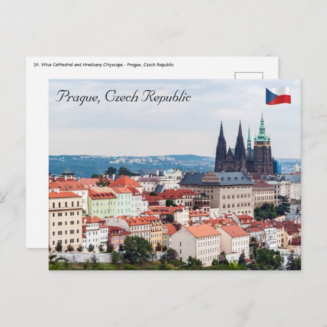 St. Vitus Cathedral and Prague Cityscape - Czech R Postcard (Front/Back)