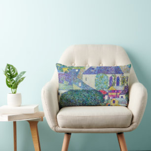 St. Wolfgang Church by Gustav Klimt, Victorian Art Lumbar Cushion