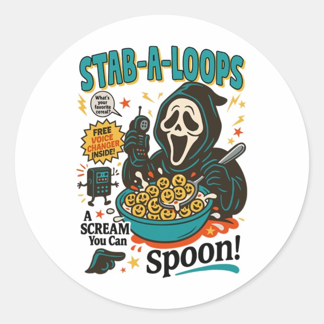 Stab-a-loops Horror Cereal Box Halloween Killer Br Classic Round Sticker (Front)