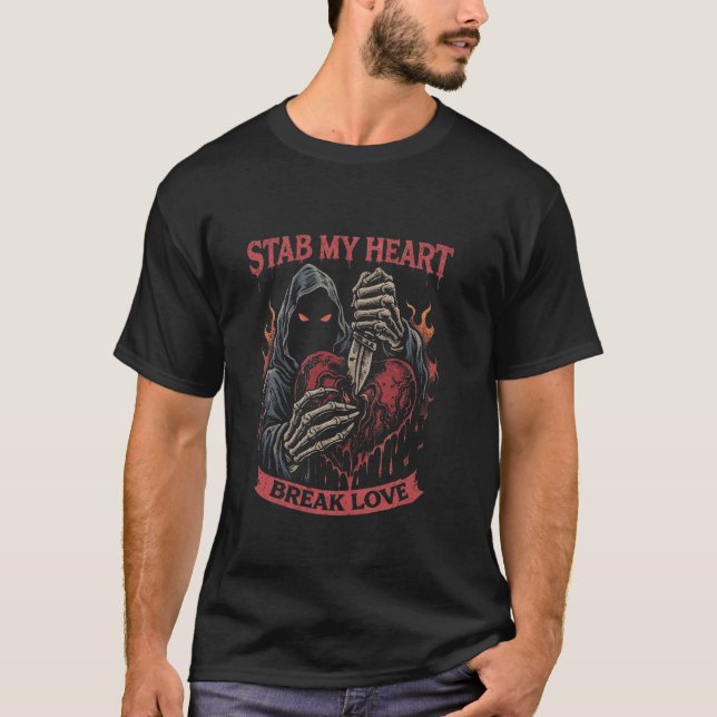 Stab My Heart – Dark Anti Valentine Reaper Art T-Shirt (Front)