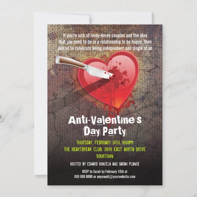 Stabbed Heart Anti-Valentine's Day Party Invitation (Front)