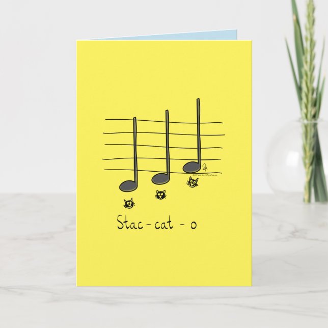 Staccato - Cat Music Pun Greeting Card (Front)