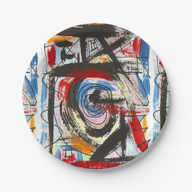 Staccato-Hand Painted Abstract Art Brushstrokes Paper Plate (Front)