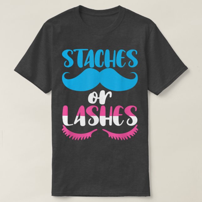 Staches Or Lashes Cute Gender Reveal  Funny Baby S T-Shirt (Design Front)