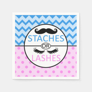 Staches or Lashes gender reveal party napkins