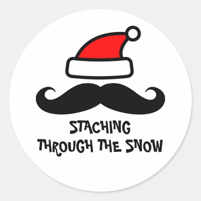 Staching through the snow Christmas Santa mustache Classic Round Sticker (Front)