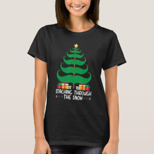 Staching Through The Snow Funny Christmas Moustach T-Shirt