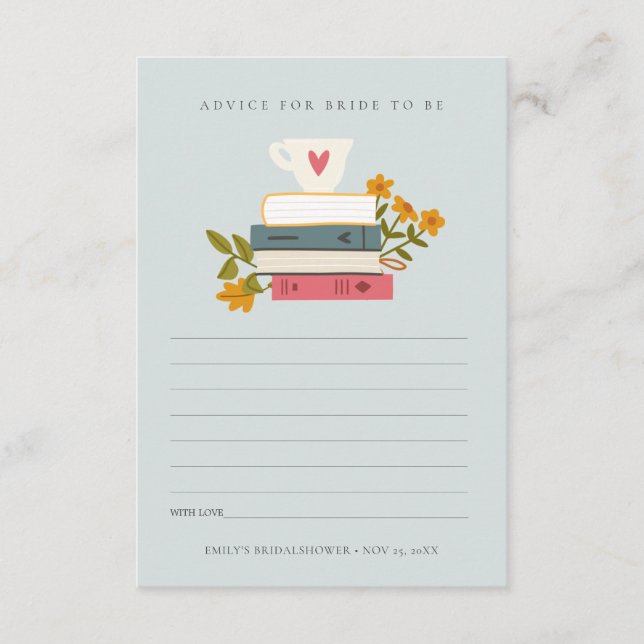 Stack Books Floral Advice For Bride Bridal Shower Enclosure Card (Front)
