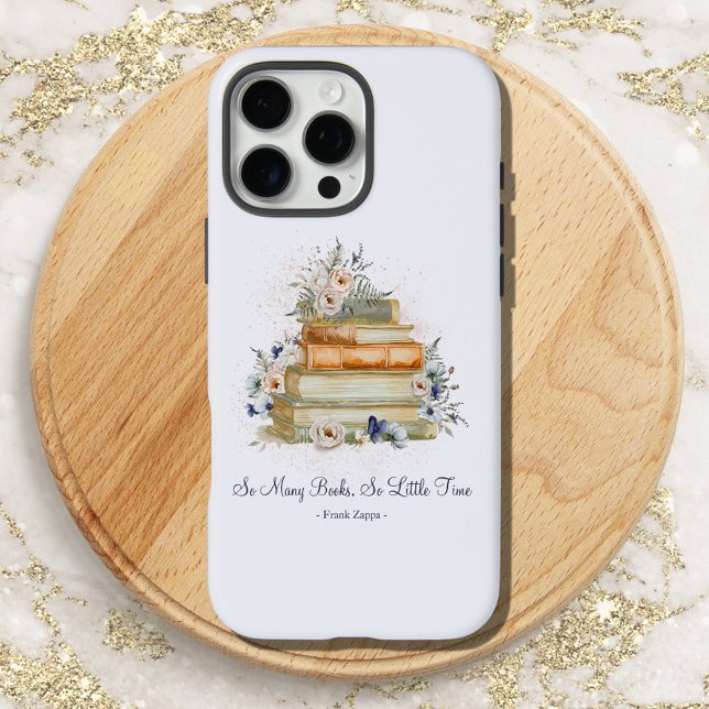 Stack Books Quote Vintage Beige Blue Flowers Case-Mate iPhone Case (Close up)
