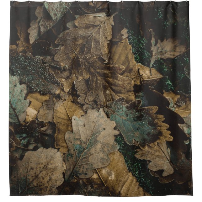 Stack of assorted leaves photo shower curtain (Front)