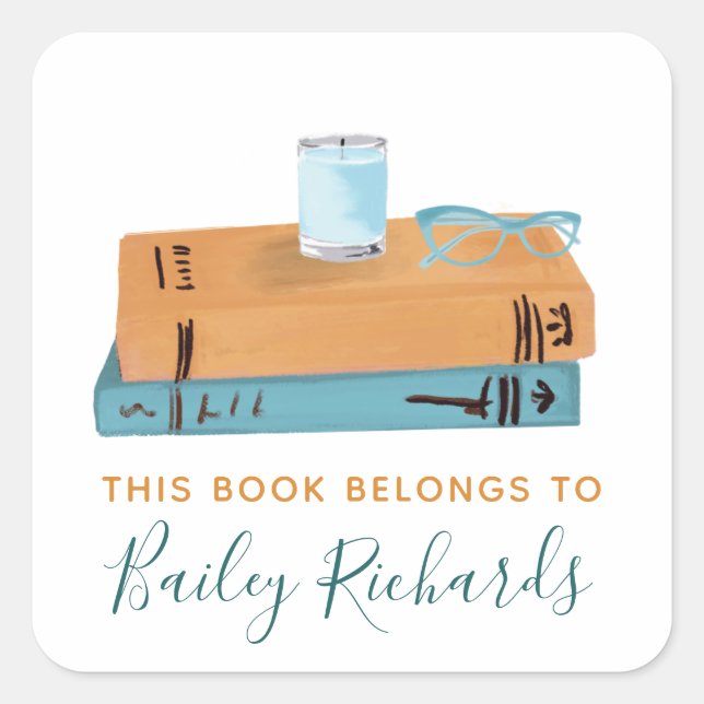 Stack of Books and Glasses Bookplate Label (Front)