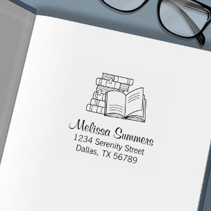 Stack of Books and Open Book Address Self-inking Stamp