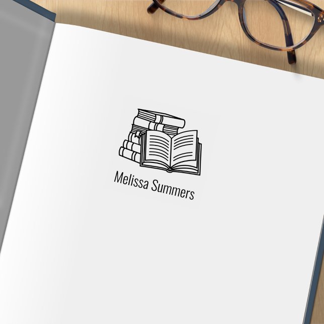 Stack of Books and Open Book Bookplate 1x1 Rubber Stamp (Creator Uploaded)