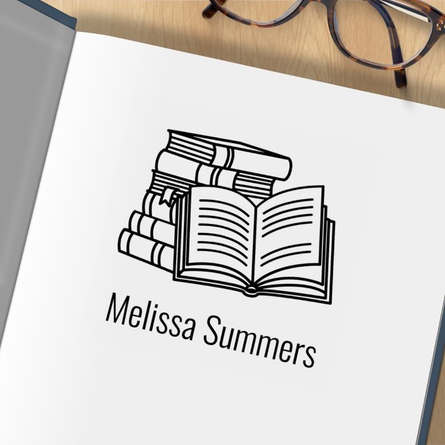 Stack of Books and Open Book - Bookplate Rubber Stamp (Creator Uploaded)