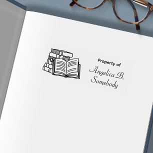 Stack of Books and Open Book - Bookplate Self-inking Stamp