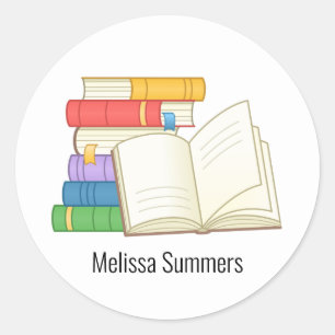 Stack of Books and Open Book Classic Round Sticker