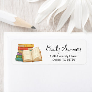 Stack of Books and Open Book Return Address Label