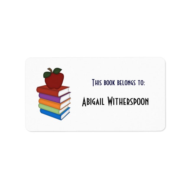 Stack of Books + Apple/This book belongs to: Label (Front)