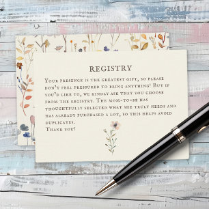 Stack of books baby shower watercolor, wildflower enclosure card