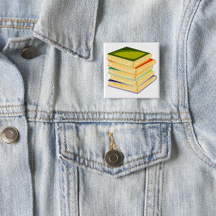 Stack of Books Book Lover Art and Reading  15 Cm Square Badge