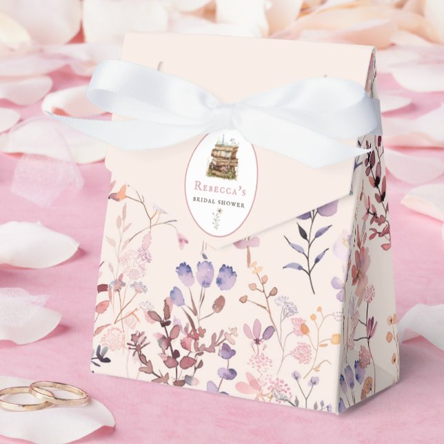 Stack of books bridal shower watercolor wildflower favour box (Wedding)