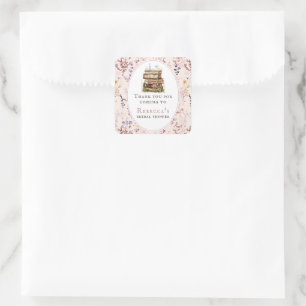 Stack of books bridal shower watercolor wildflower square sticker