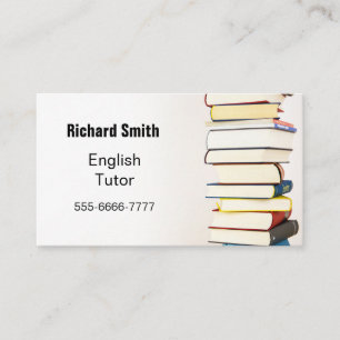 Stack of Books. English Tutor. Business Card
