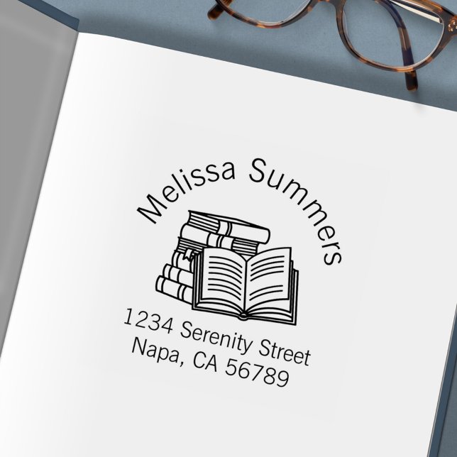Stack of Books Open Book Arch Address Self-inking Stamp (Creator Uploaded)