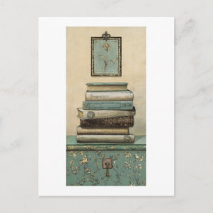 stack of books postcard