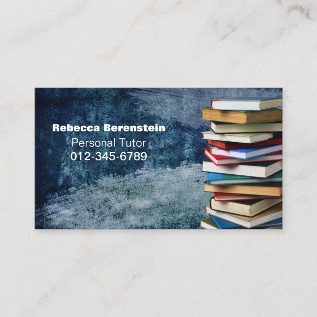 Stack of Books Private Tutor Blue Business Card (Front)