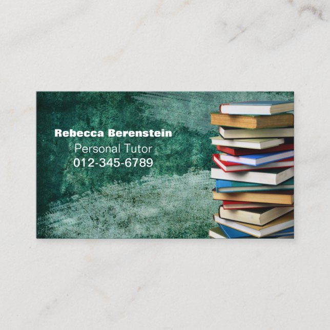 Stack of Books Private Tutor Emerald Business Card (Front)