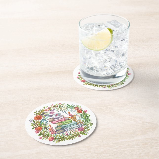 Stack of Books Round Paper Coaster (Insitu)