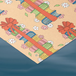 Stack of Books with Bow Pattern Retro Tissue Paper