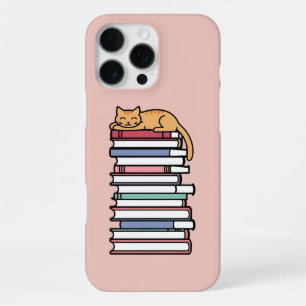 Stack of Books with Sleeping Cat – Cosy iPhone 16 Pro Max Case
