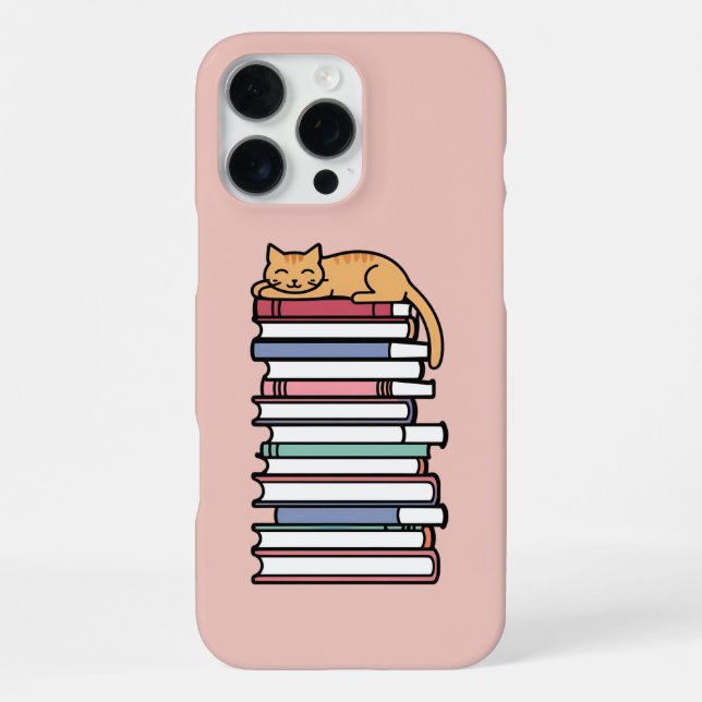 Stack of Books with Sleeping Cat – Cosy iPhone Case (Back)
