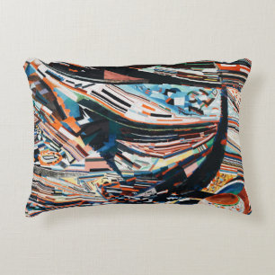 Stack of brown and blue wooden boat lot decorative cushion