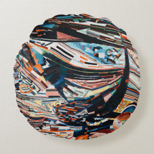 Stack of brown and blue wooden boat lot round cushion