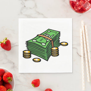 Stack of Cash with Coins Money Napkin