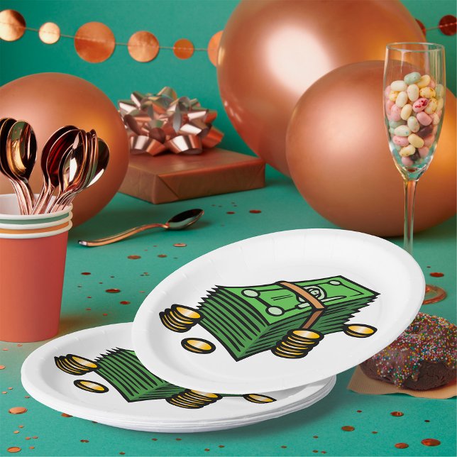 Stack of Cash with Coins Money Paper Plate (Creator Uploaded)
