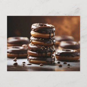 Stack of chocolate glazed doughnuts postcard