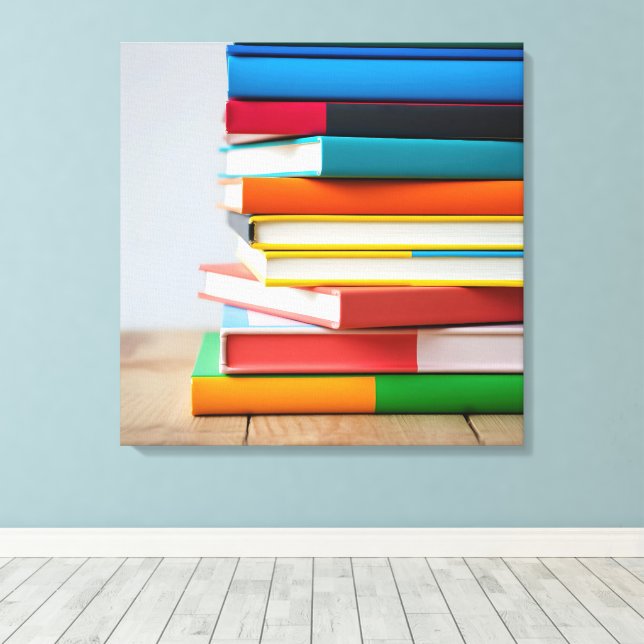 Stack of Colourful Textbooks  Canvas Print (Insitu (Wood Floor))