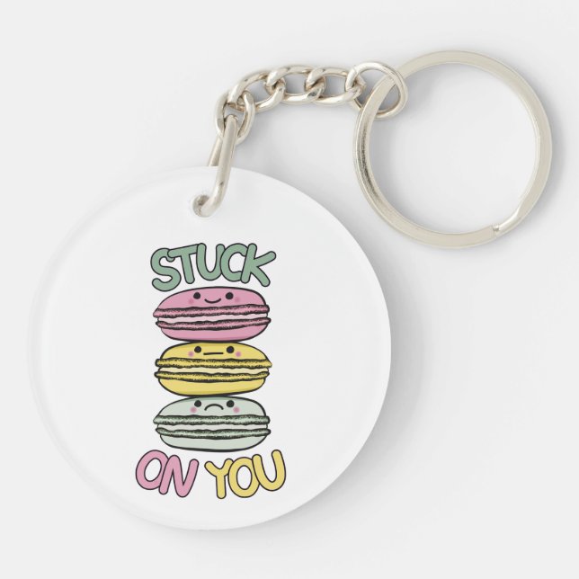 Stack of Cute Kawaii Macarons Key Ring (Back)