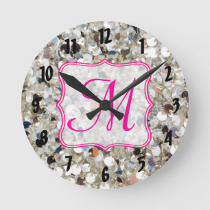 Stack of Glitter Monogram Initial Wall Clock