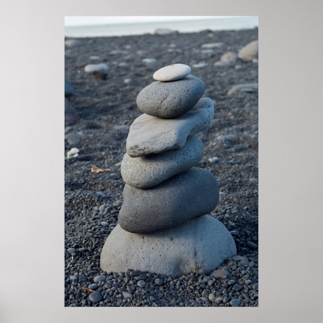 Stack Of Grey Rocks On Beach Poster (Front)