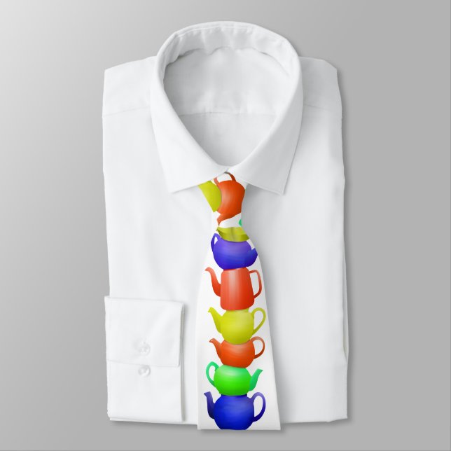 Stack of painted teapots tie (Tied)