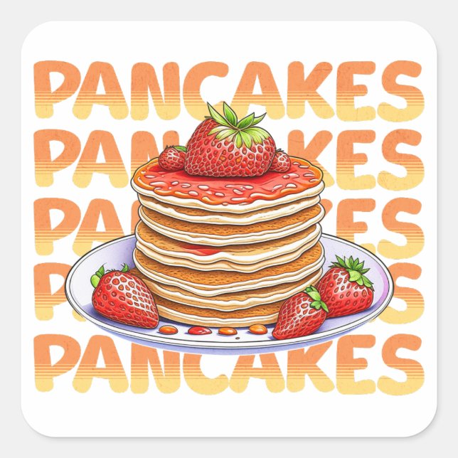 Stack of Pancakes with Strawberries on Top Cartoon Square Sticker (Front)